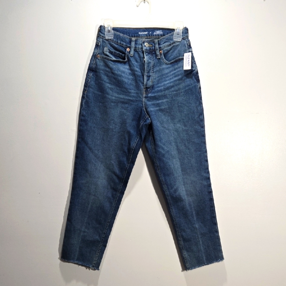 NEW Old Navy Extra High-Rise Curvy Sky Hi Straight Blue Jeans 4